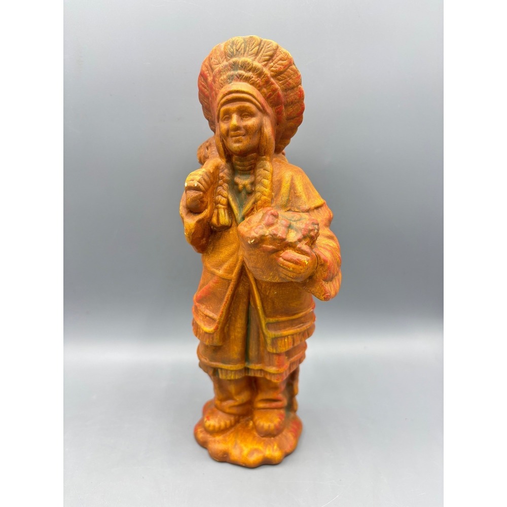 Vintage Native American Chief Figurine Harvest Gatherer Headdress Figurine Decor